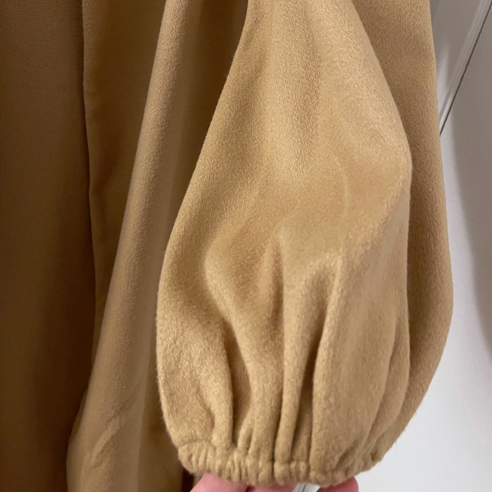 Camel Colored Split Hem Long Coat Lantern Sleeves - image 3